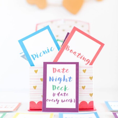A box of date night cards full of date night ideas