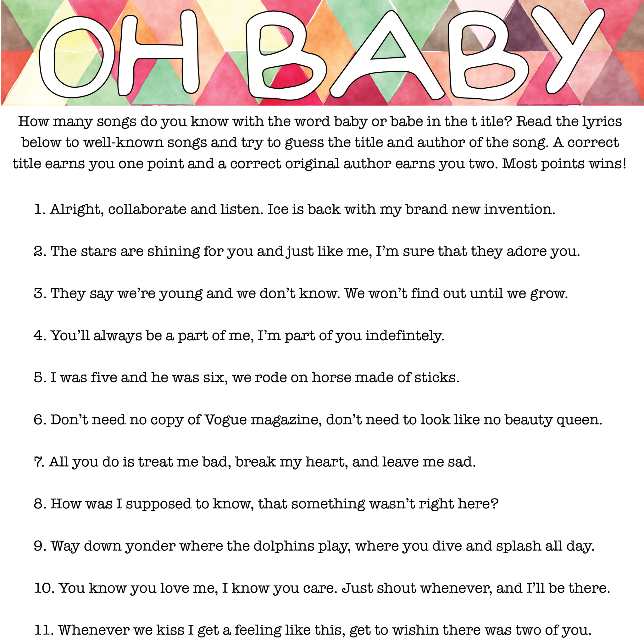Free Printable Baby Shower Songs Guessing Game Play Party Plan