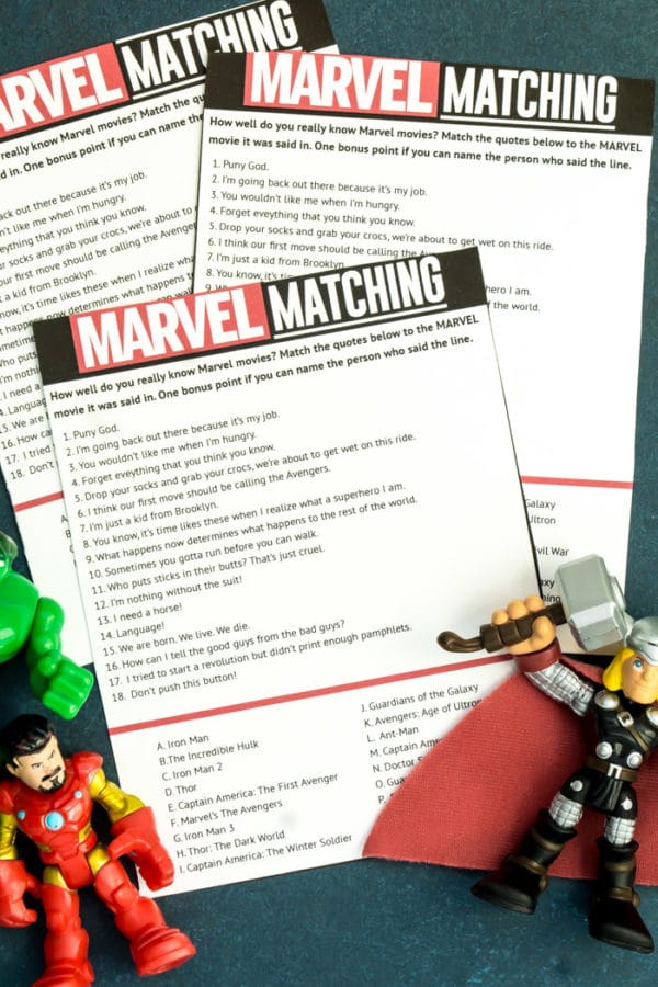 Marvel Movie Quotes Matching Game {Free Printable} - Play Party Plan