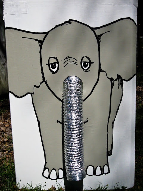 A DIY elephant game at a circus theme party