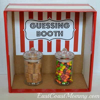 A guessing booth game at a circus birthday party