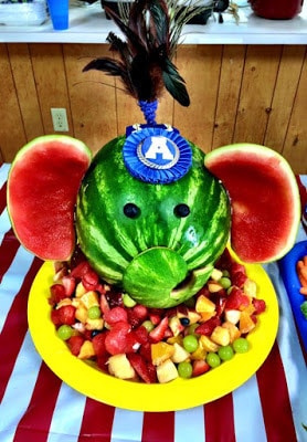 An elephant fruit salad makes one great circus themed party menu item