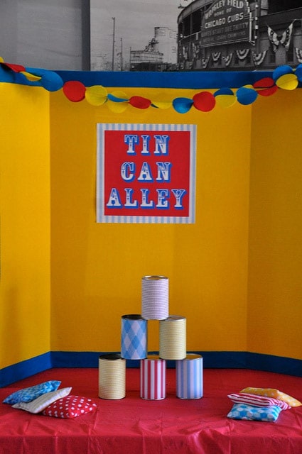 A tin can knock down game and other circus party ideas
