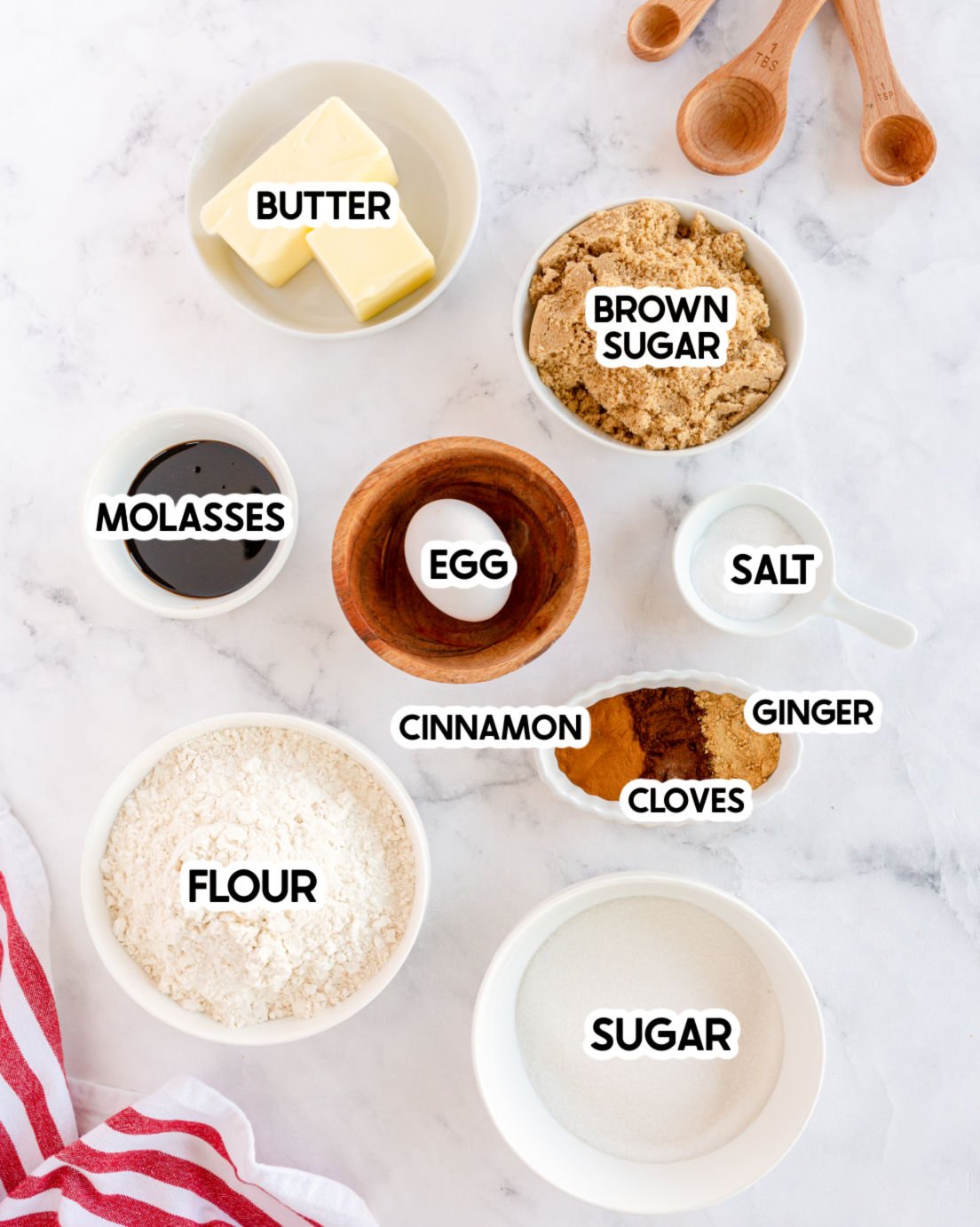 ingredients in soft molasses cookies with labels