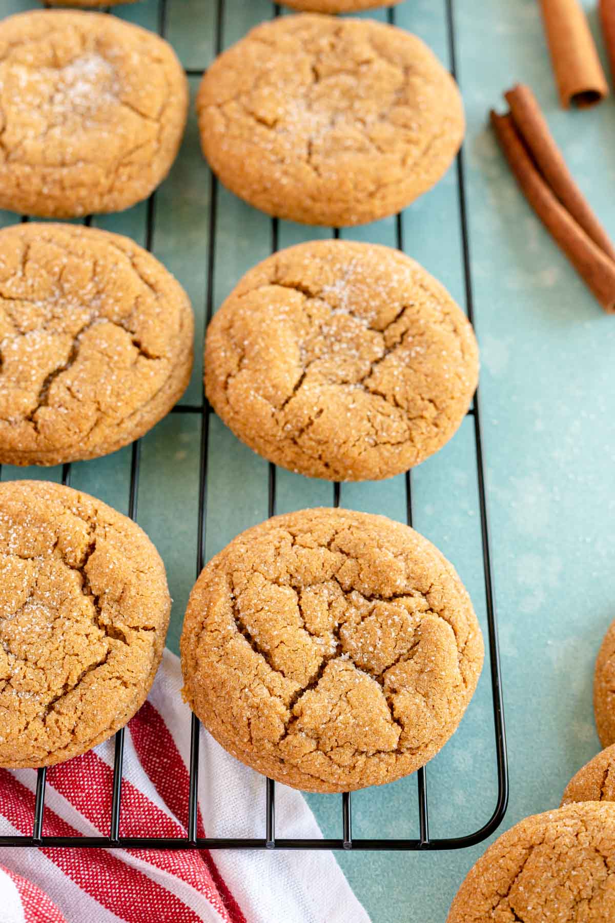 molasses cookies cooling on a cooling tray