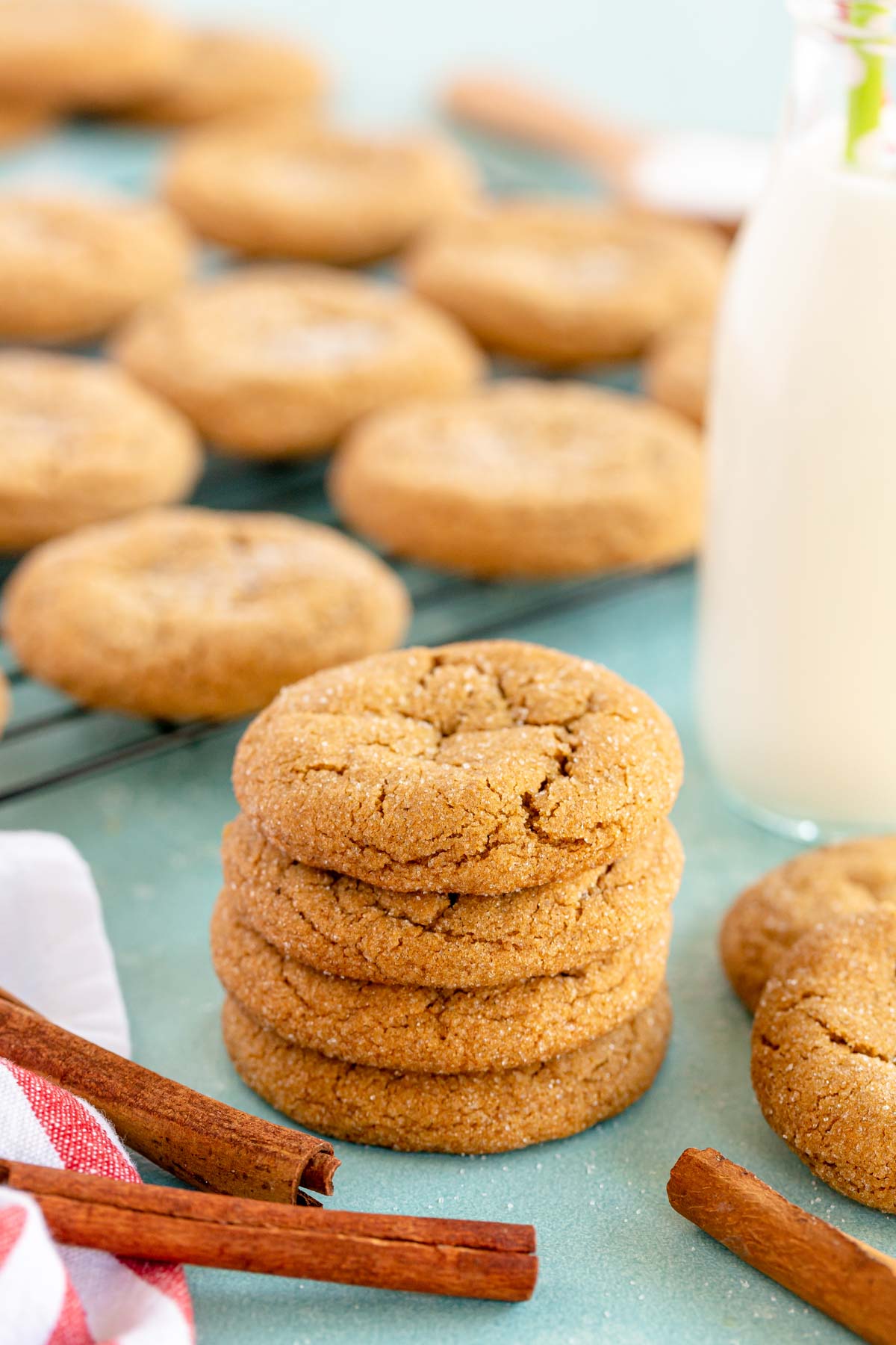 stack of soft and chewy ginger molasses cookies