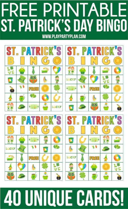 Free Printable St. Patrick's Day Bingo (40 Cards) - Play Party Plan