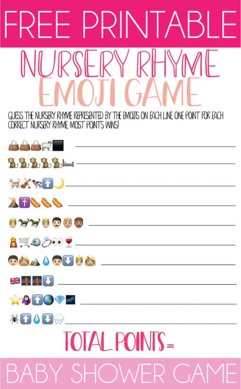 Free Printable Nursery Rhyme Baby Shower Emoji Game - Play Party Plan