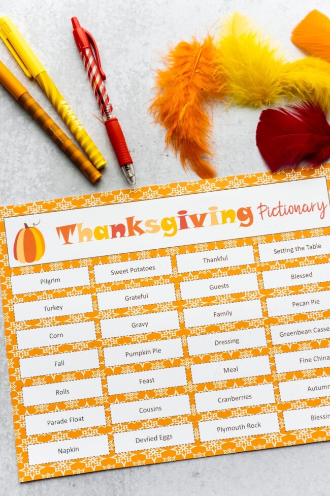 Easy Thanksgiving Pictionary Game (FREE Printable) Play Party Plan