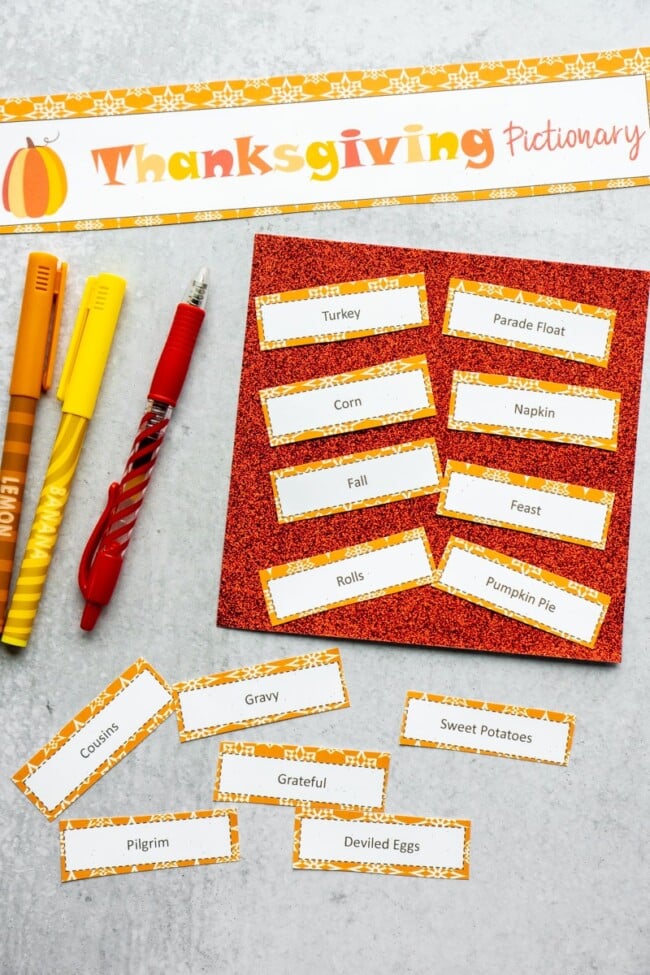 Easy Thanksgiving Pictionary Game (FREE Printable) - Play Party Plan