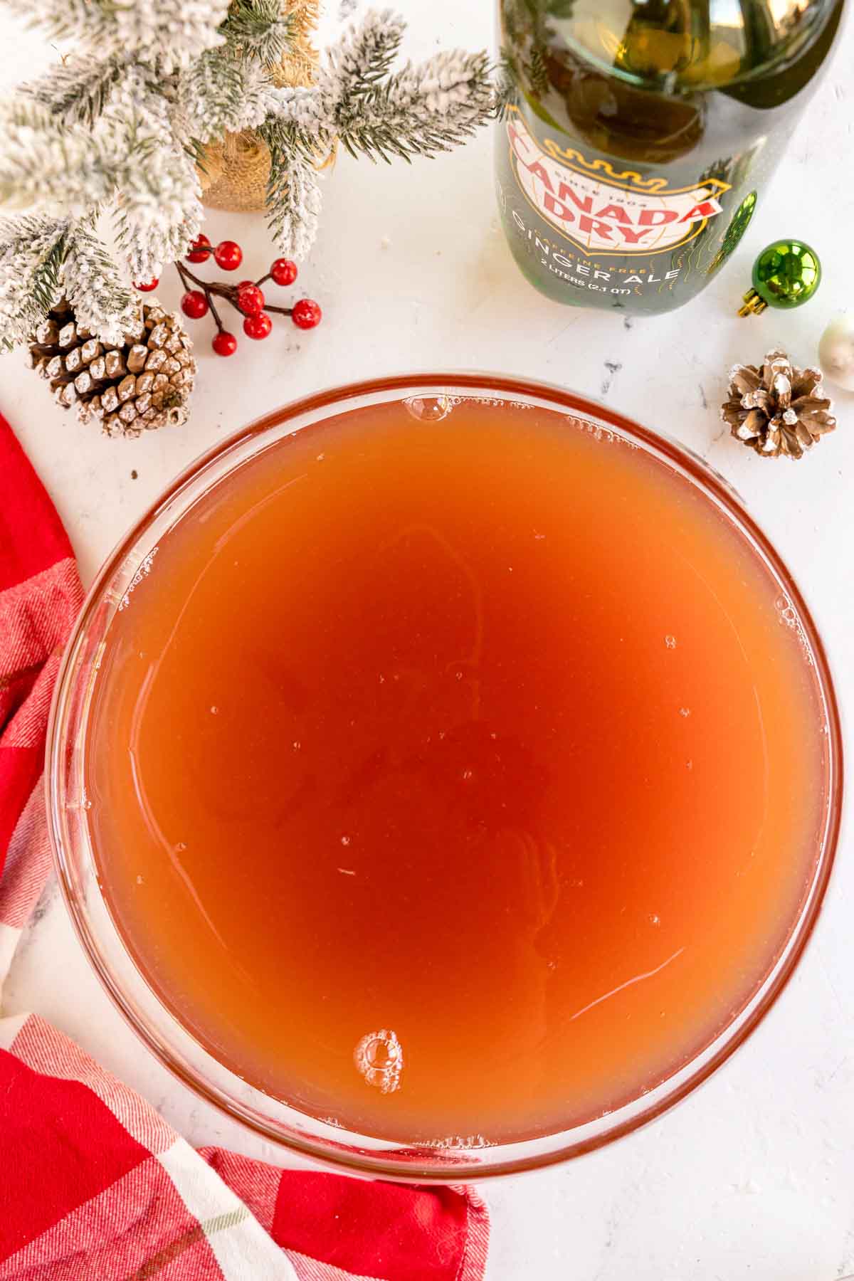 Christmas punch in a glass punch bowl