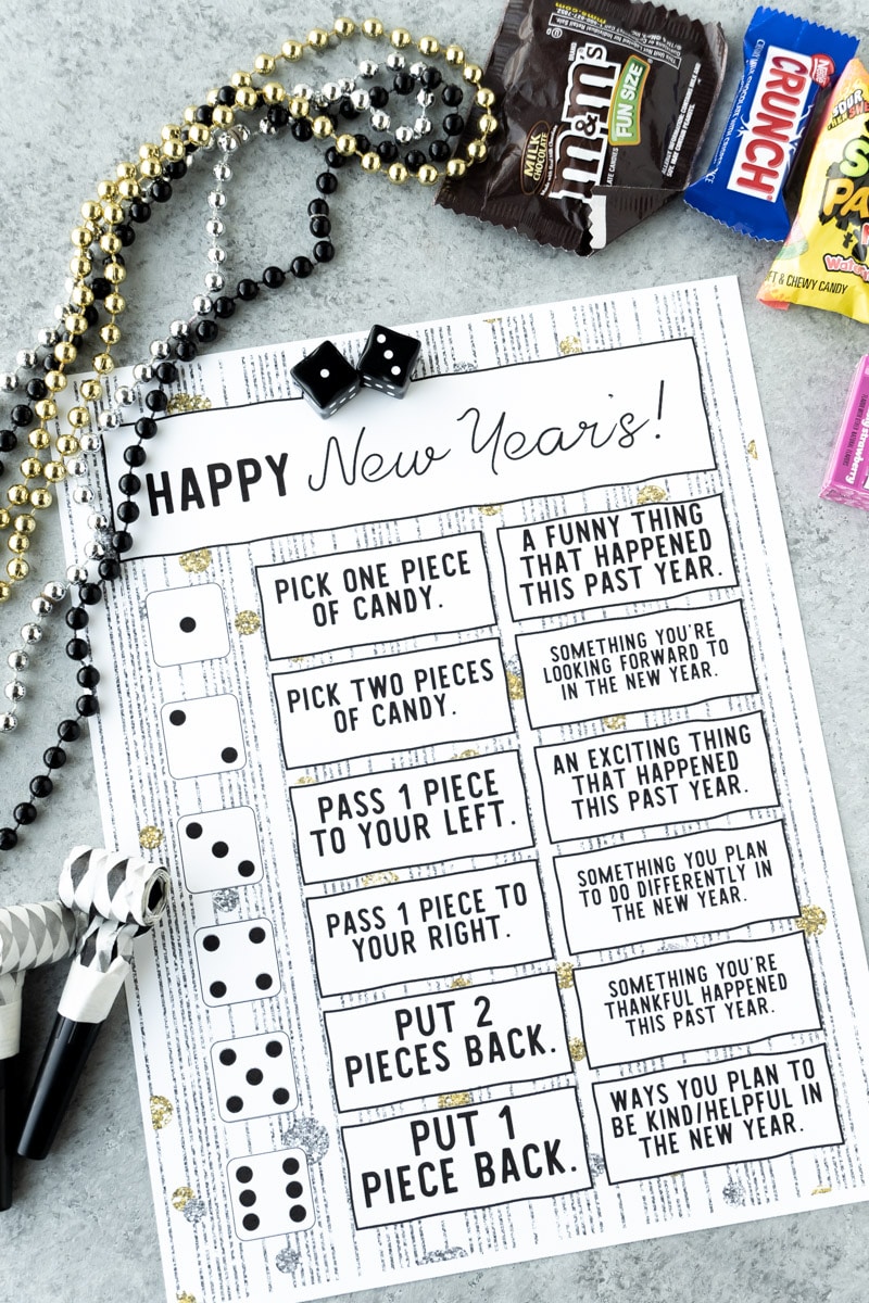 free printable new year s eve dice game play party plan