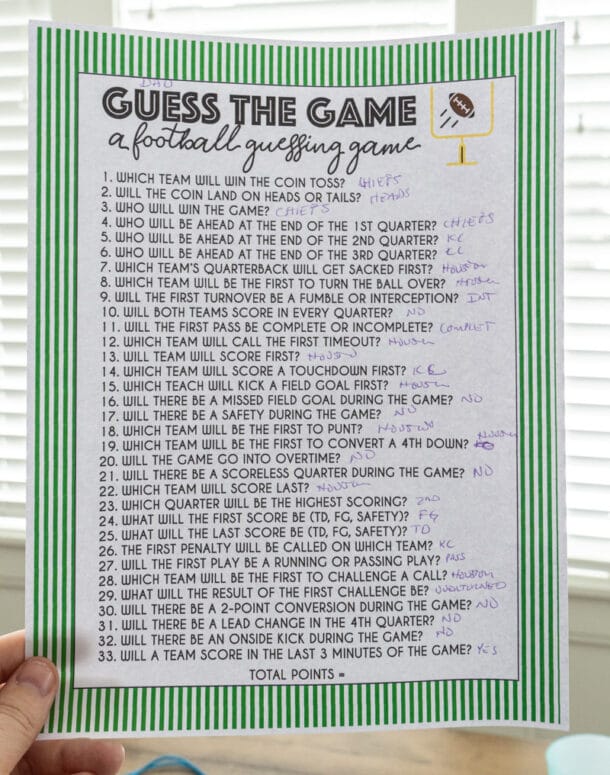 super bowl guessing game questions