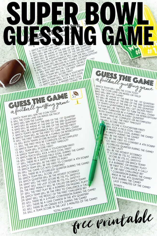 Free Printable Super Bowl Guessing Game Play Party Plan