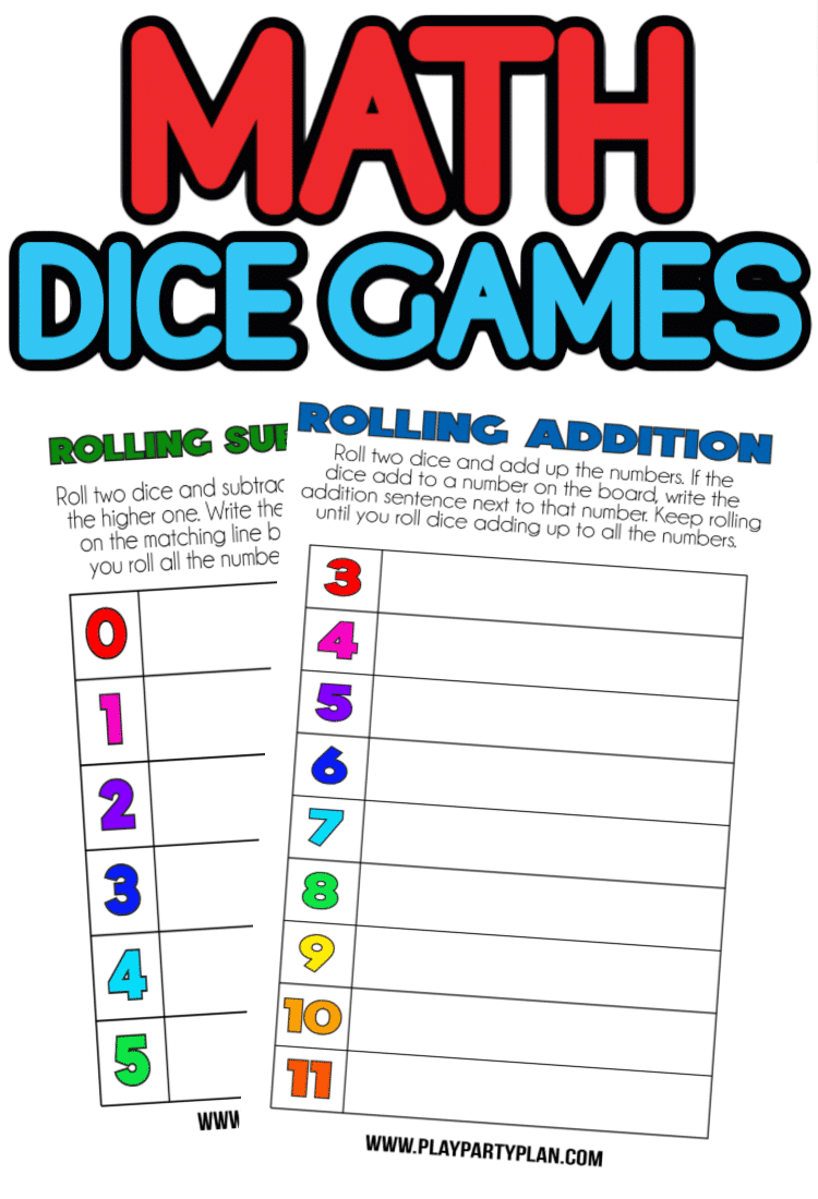 Free Printable Math Dice Games Play Party Plan