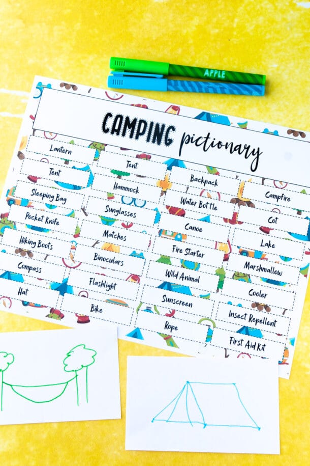 Camping Charades and Pictionary {Free Printable Words} Play Party Plan