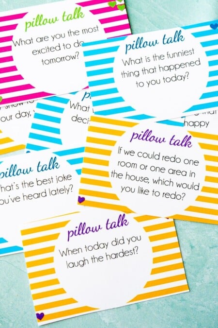 Pillow Talk Questions for Couples {Free Printable} - Play Party Plan