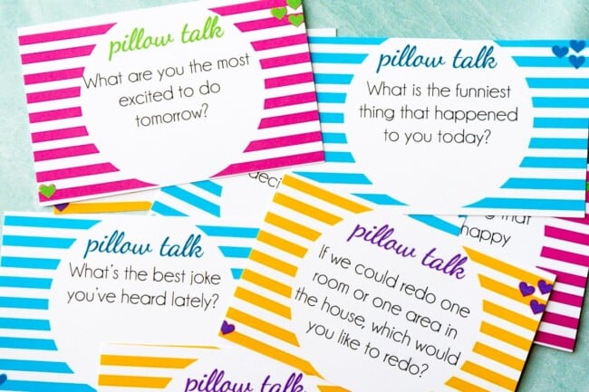 Pillow Talk Questions for Couples {Free Printable} - Play Party Plan