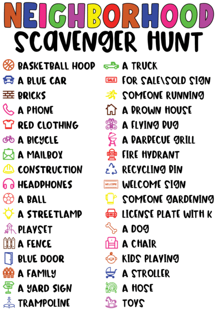 neighborhood scavenger hunt for kids free printable play party plan