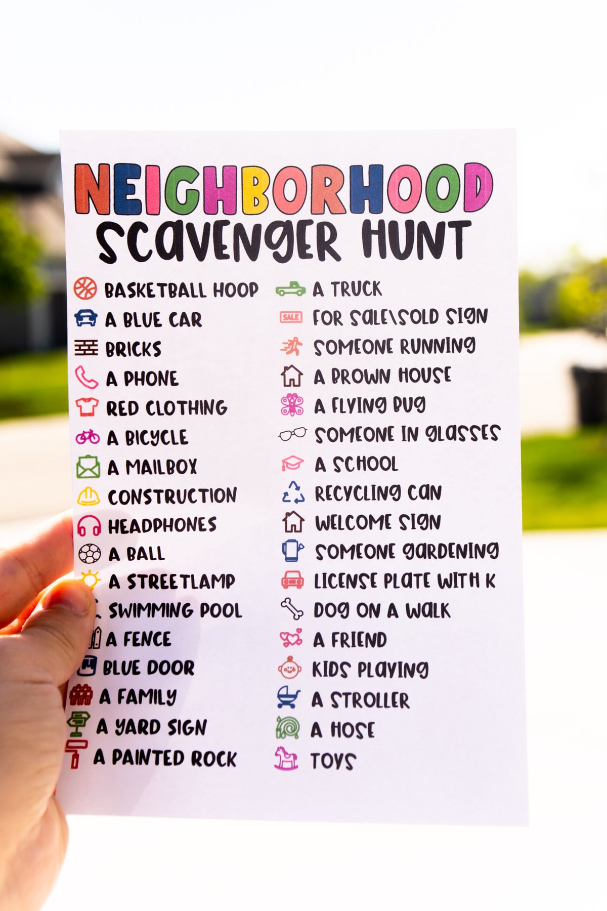 Neighborhood Scavenger Hunt for Kids  Free Printable  - 64