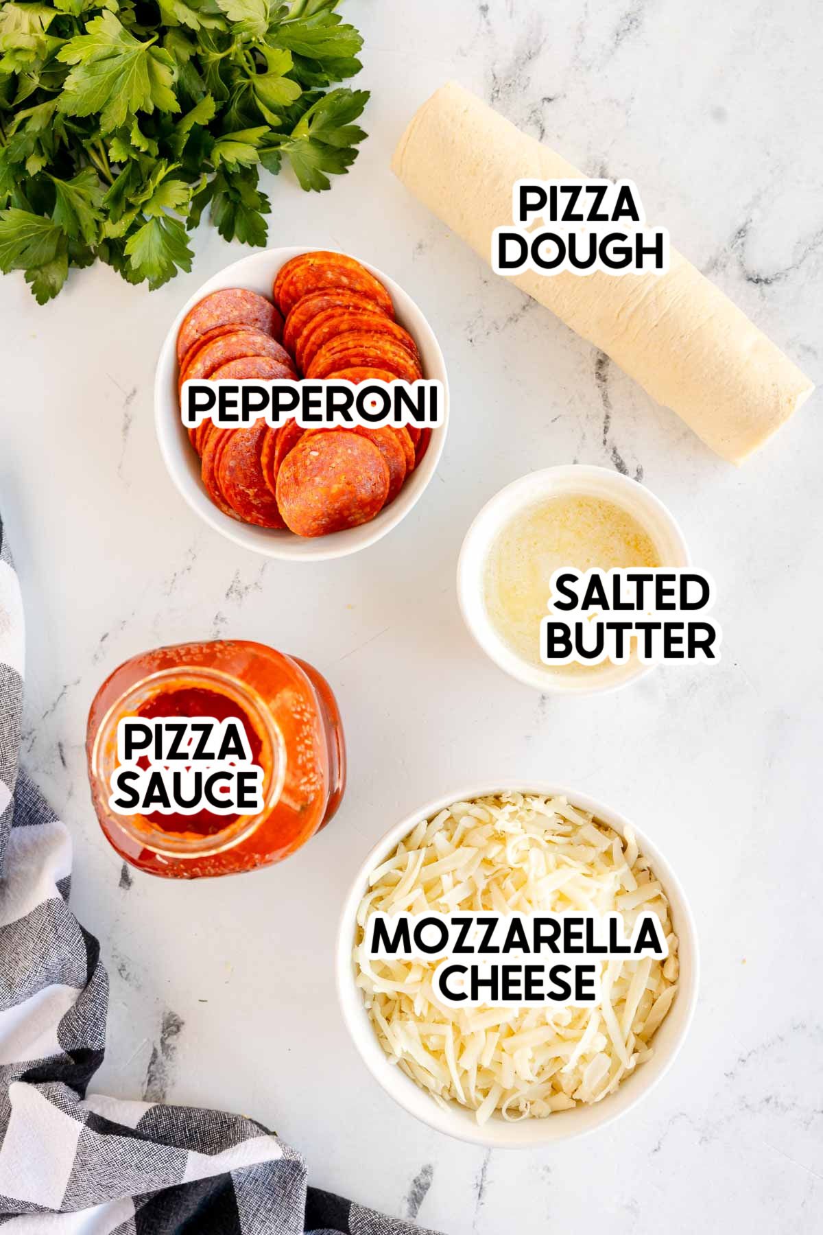 ingredients in pepperoni rolls with labels