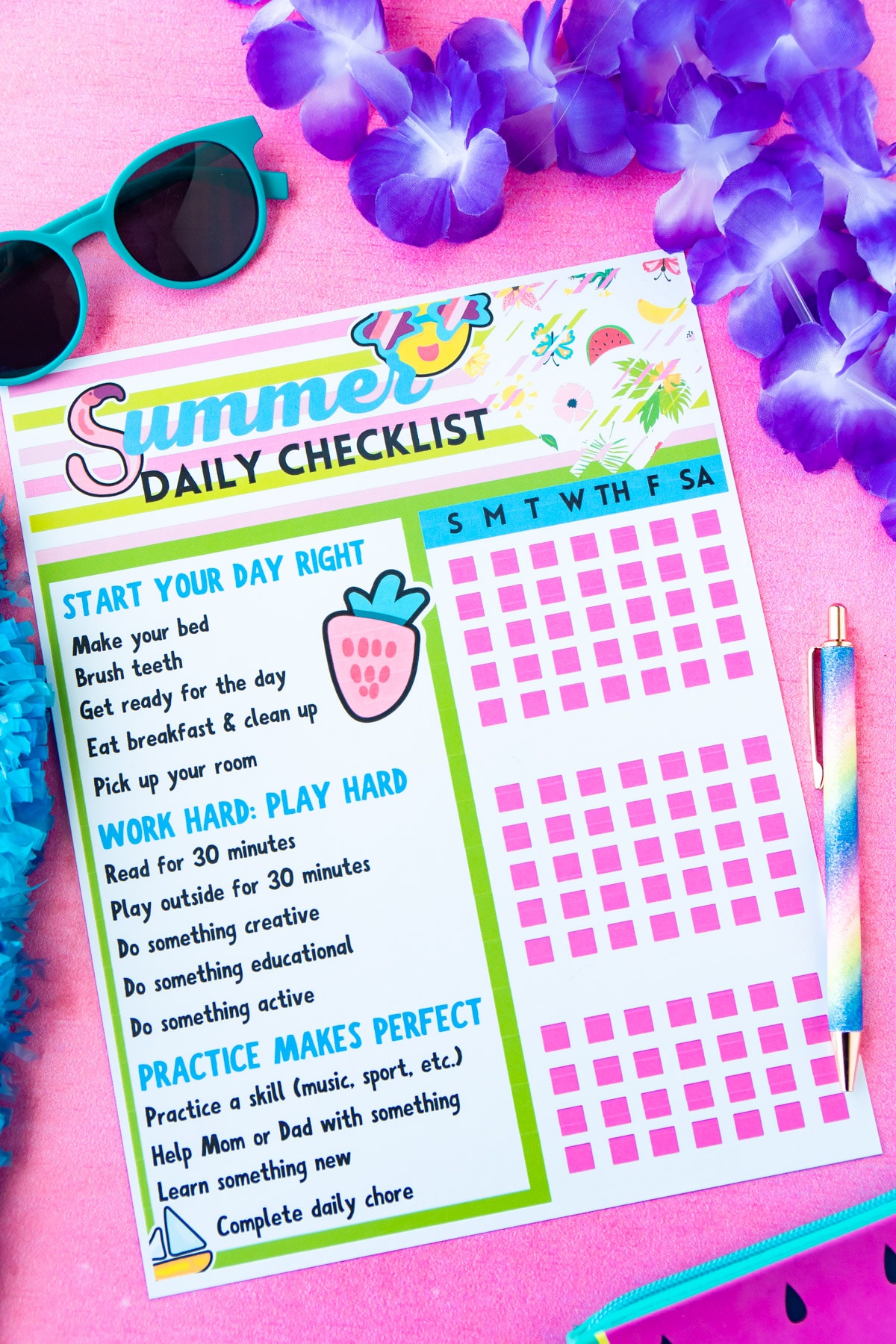 Kids Chore Chart - Pink 'My Chore Chart' Weekly Page - Printable