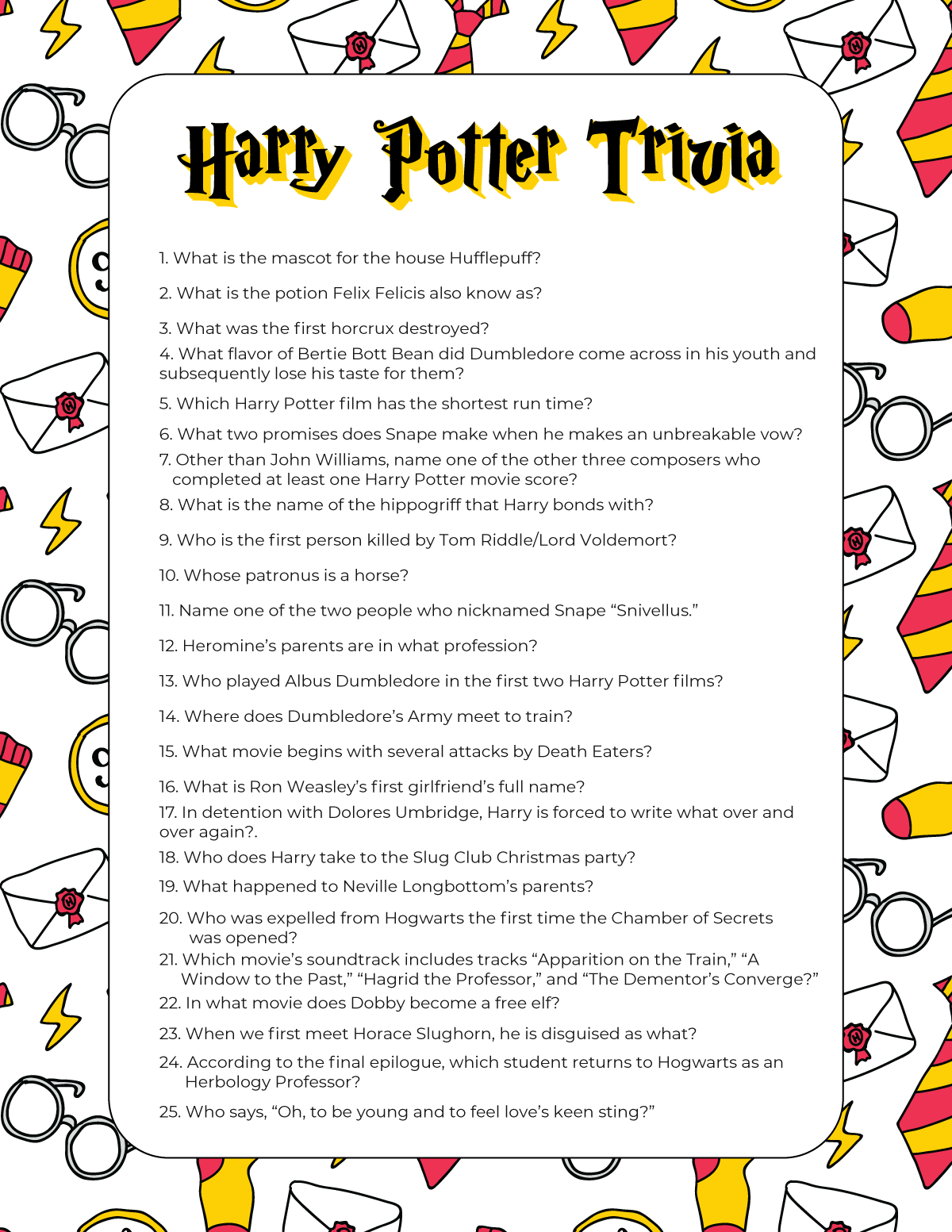 Harry Potter Trivia Questions for All Ages  Free Printable   - 93