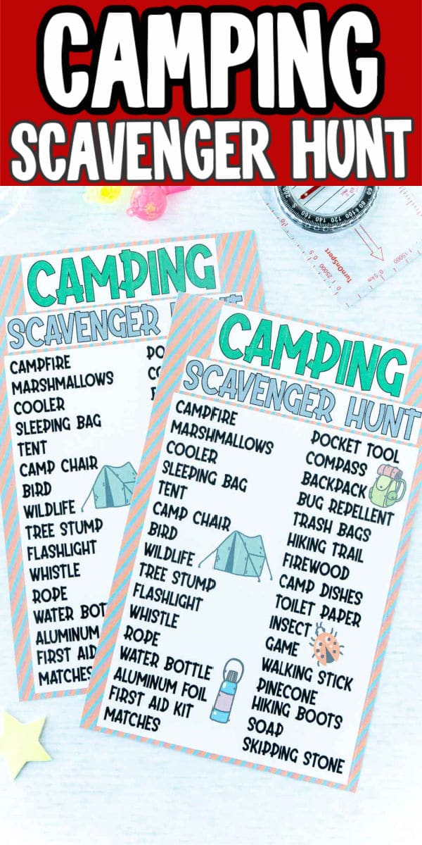 Camping Scavenger Hunt Game for Kids, Set of 10, Camping Party