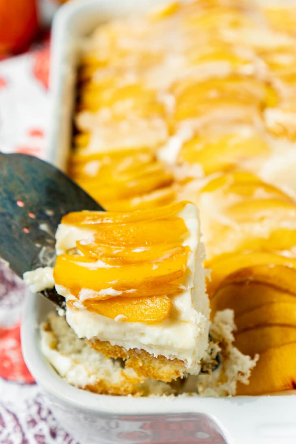 Easy Fresh Peach Cake with Whipped Cream Frosting - Play Party Plan