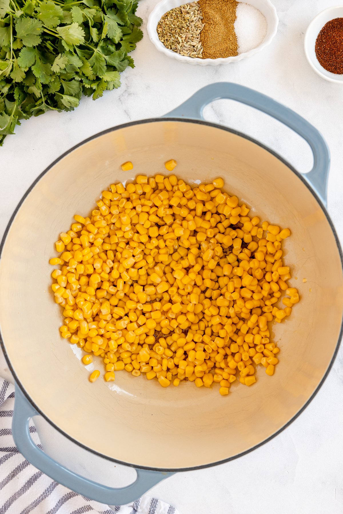 stockpot with caramelized corn inside