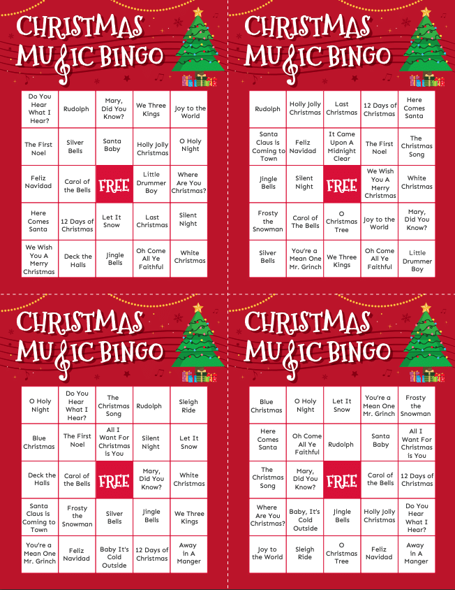 Free Printable Christmas Music Bingo Cards Play Party Plan