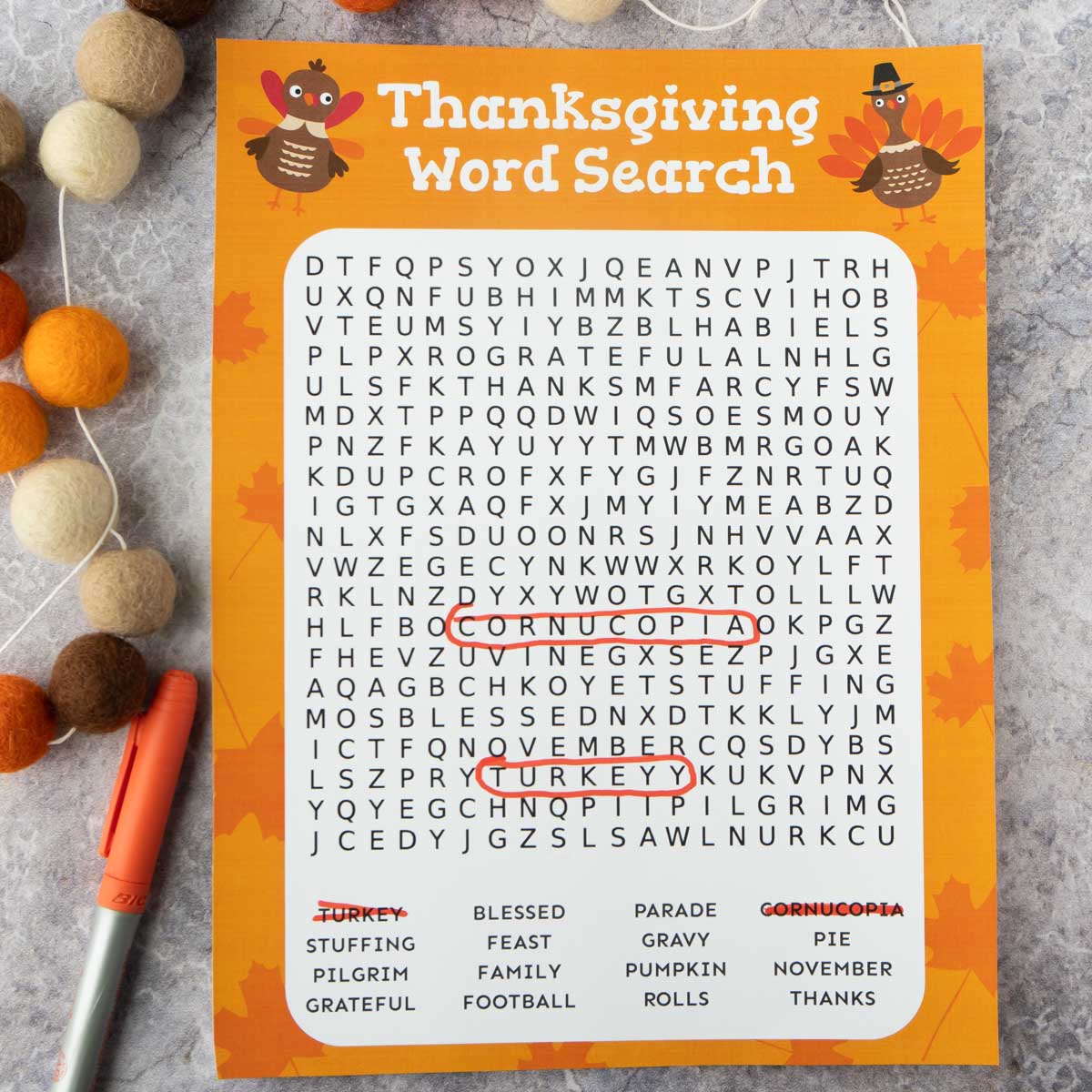 Free Printable Thanksgiving Word Search