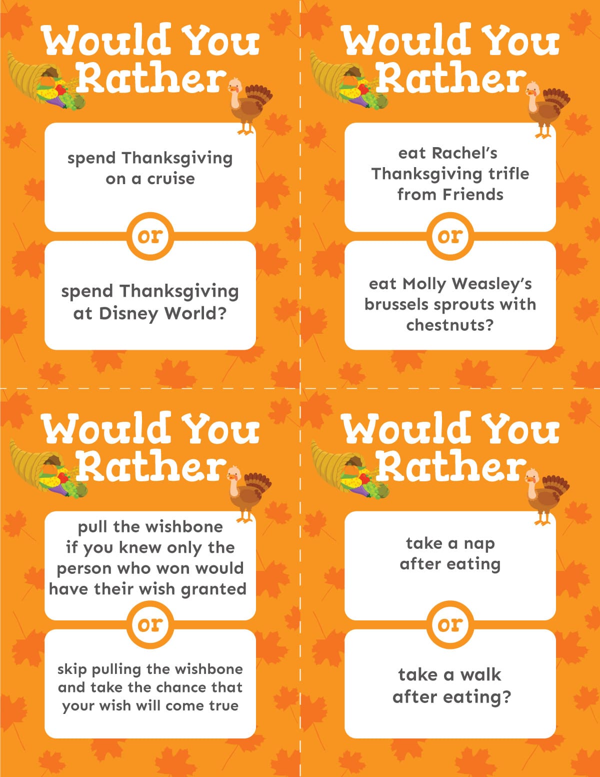 50  Free Printable Thanksgiving Would You Rather Questions