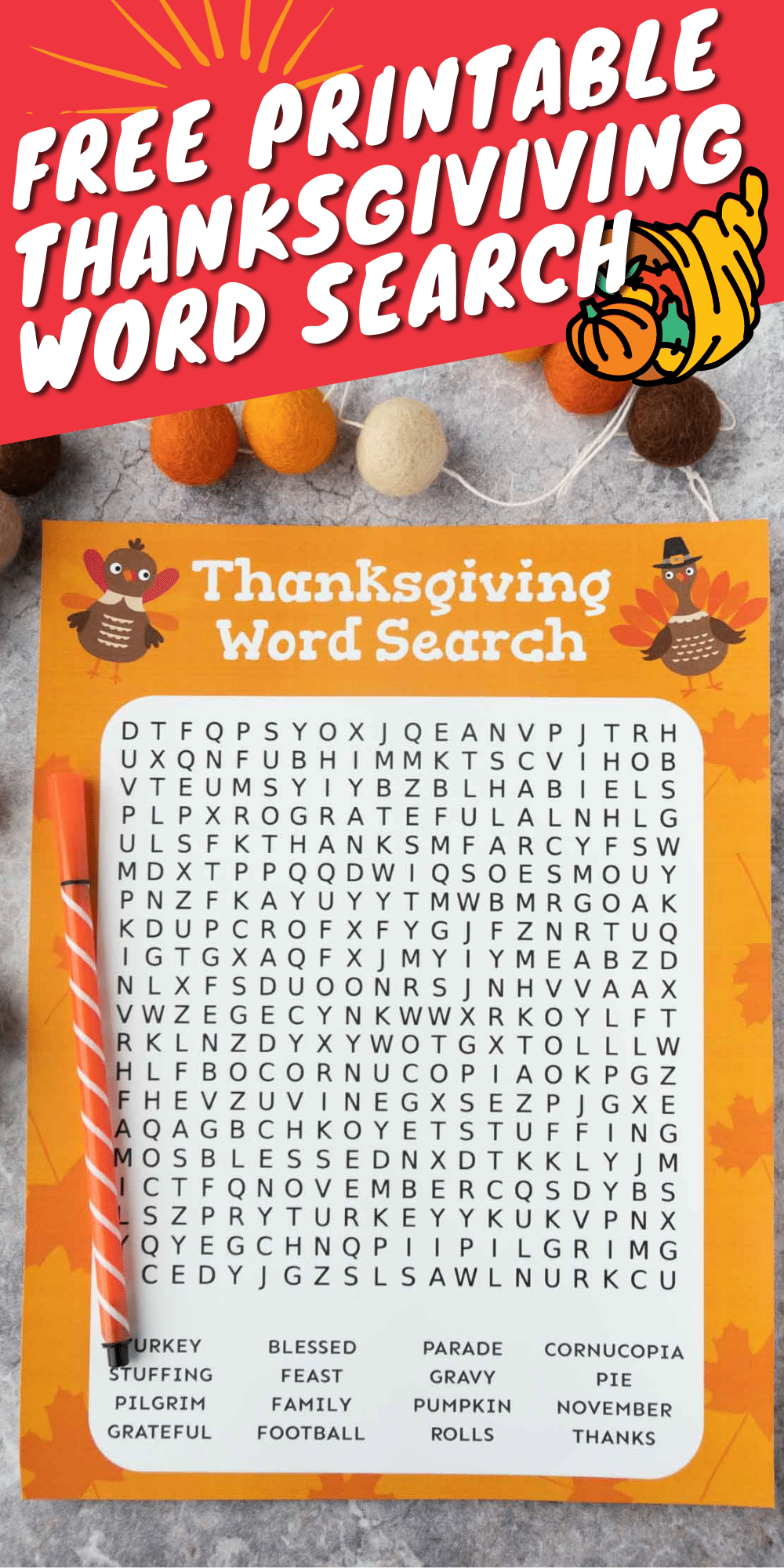 Free Printable Thanksgiving Word Search - Play Party Plan