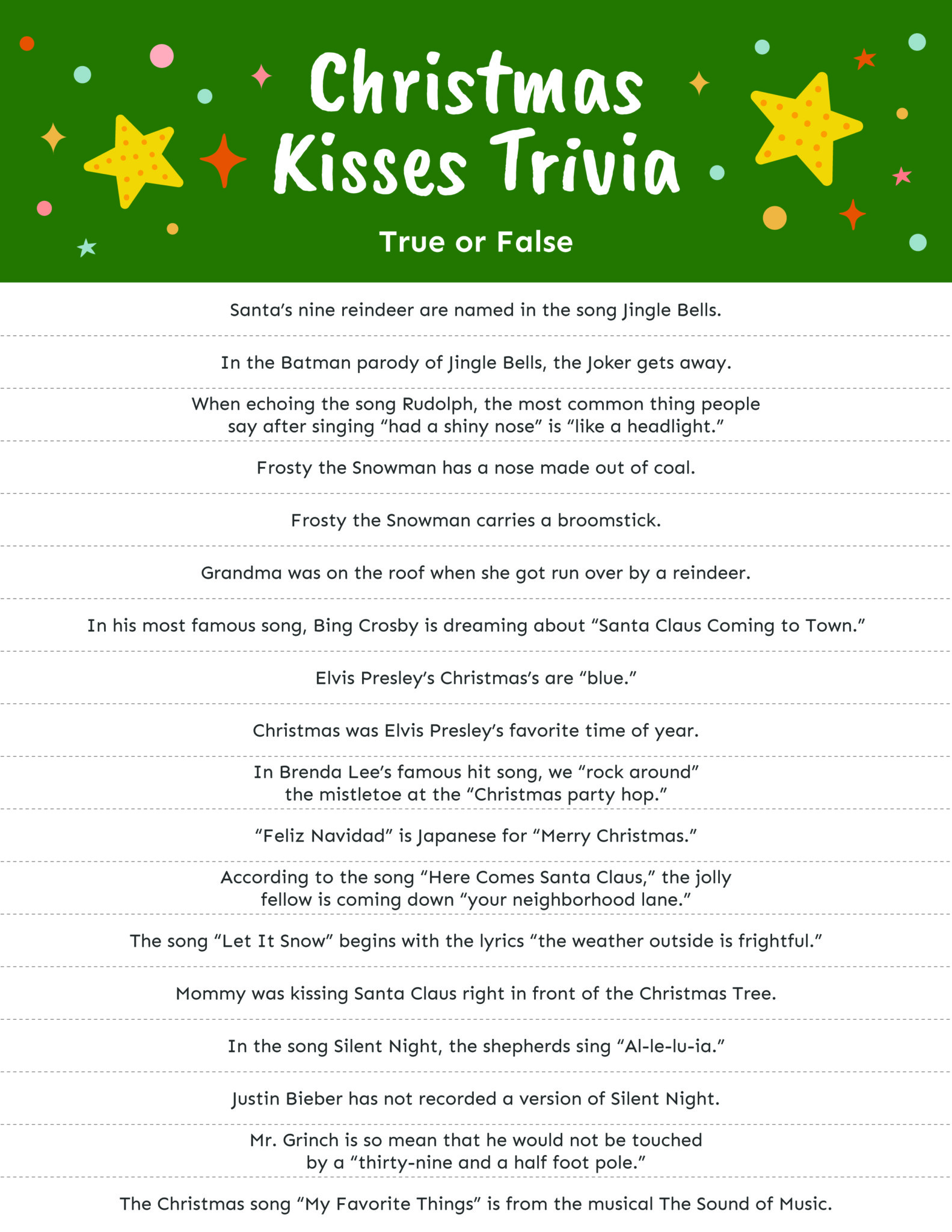 Christmas Kisses Christmas Trivia Game - 91