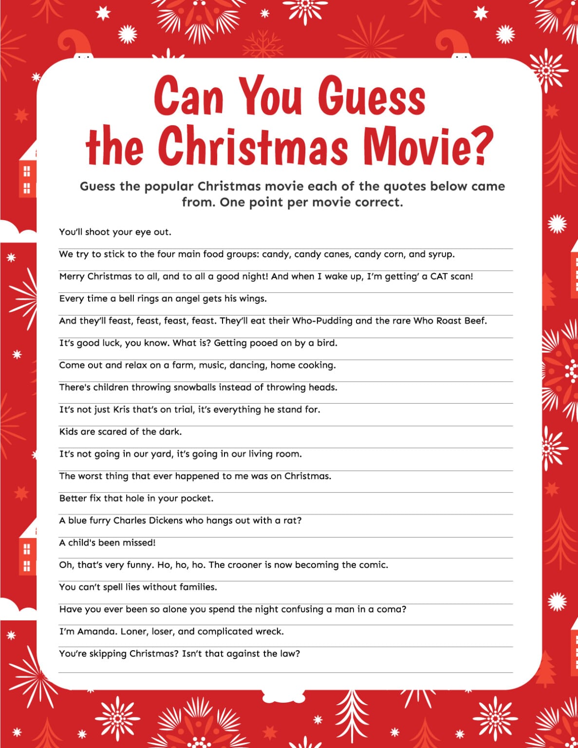 3 Christmas Movie Trivia Games Free Printable Play Party Plan