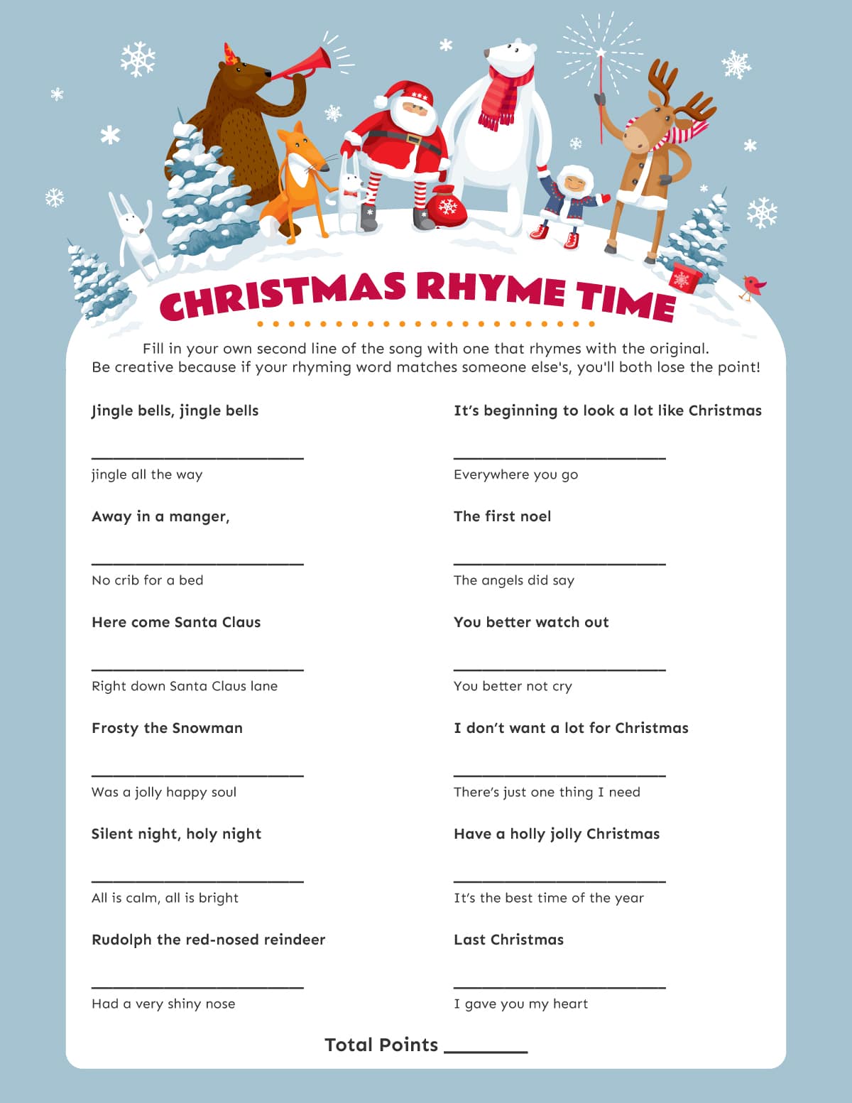 Christmas Rhyme Game Free Printable Play Party Plan