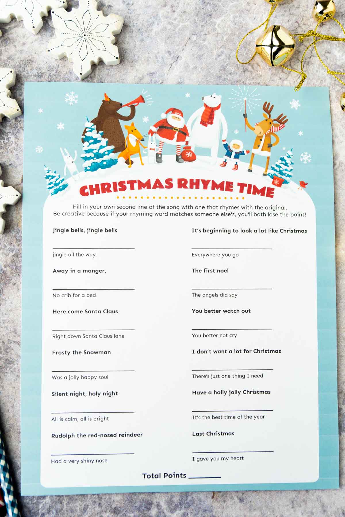 Christmas Rhyme Game Free Printable Playfuns