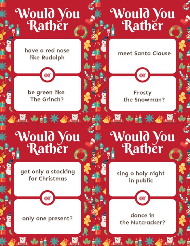 75 Christmas Would You Rather Questions Game Play Party Plan