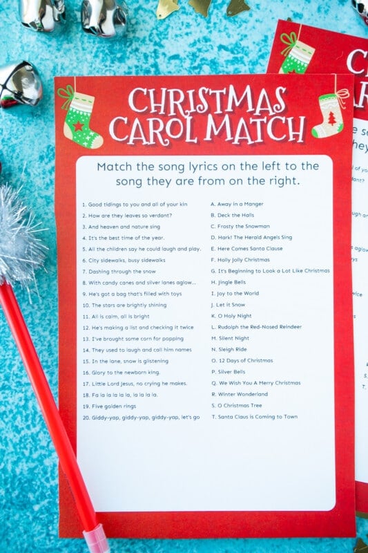 Free Printable Christmas Carol Matching Game