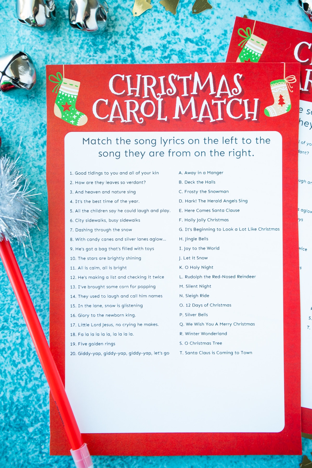 Match the Christmas Carol Game (Free Printable ) Play Party Plan