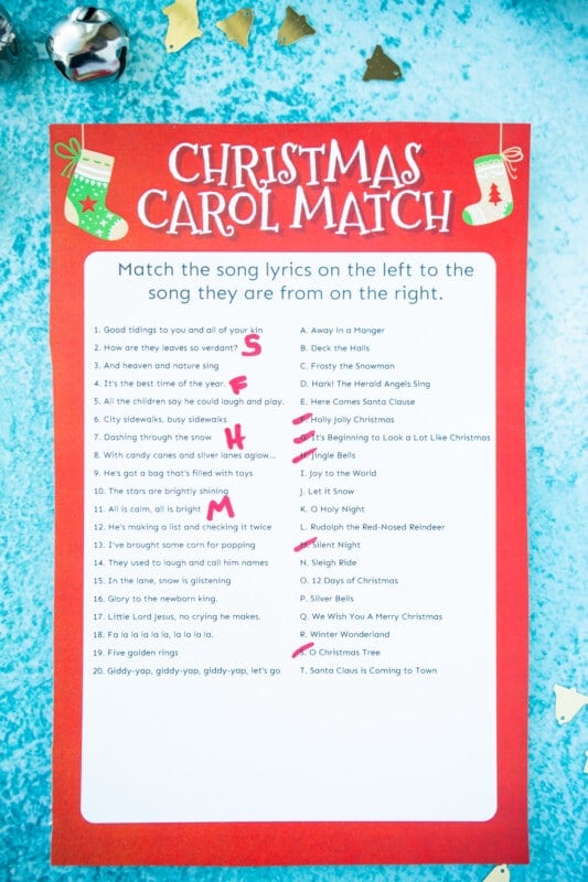 Match The Christmas Carol Game Free Printable Play Party Plan