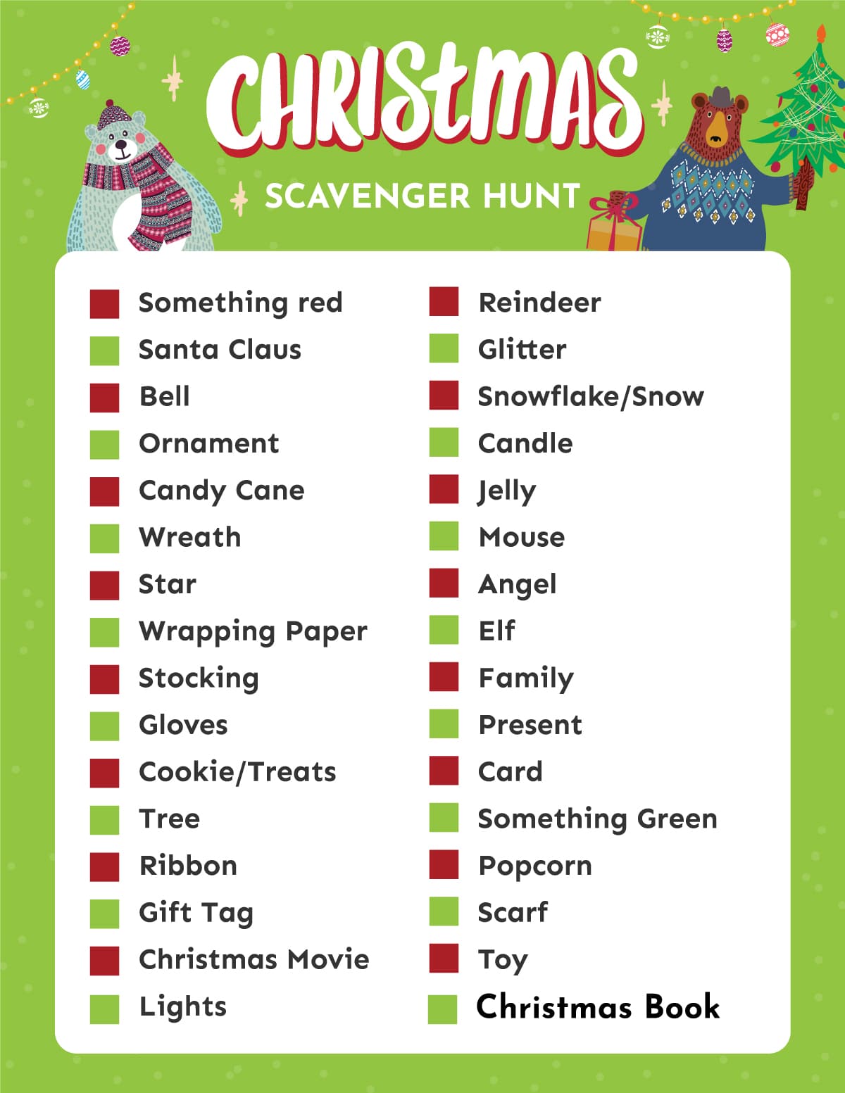 Free Printable Christmas Scavenger Hunt List - 82