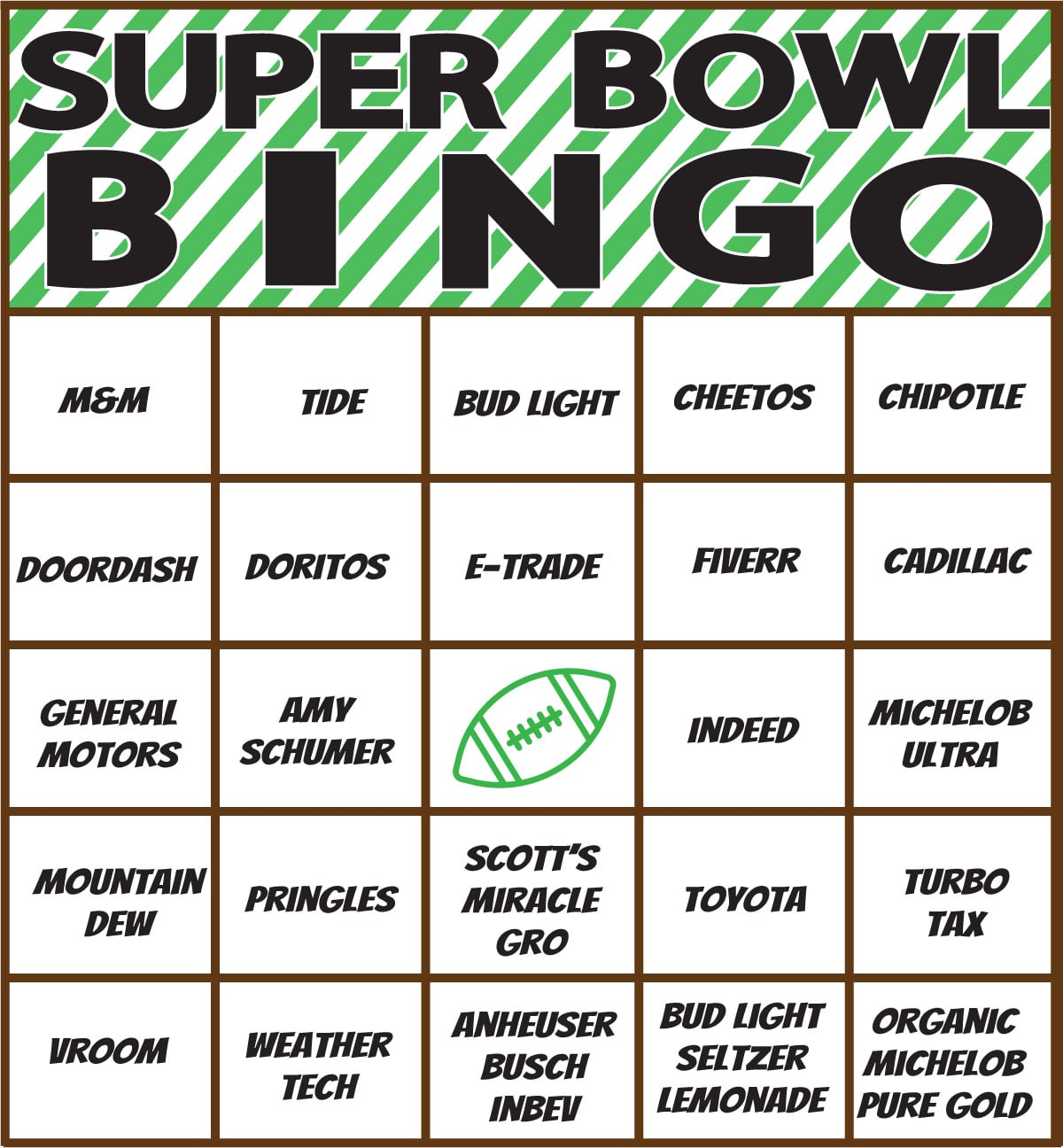 Super Bowl Commercial Bingo 2024 Free Printable Printable Templates