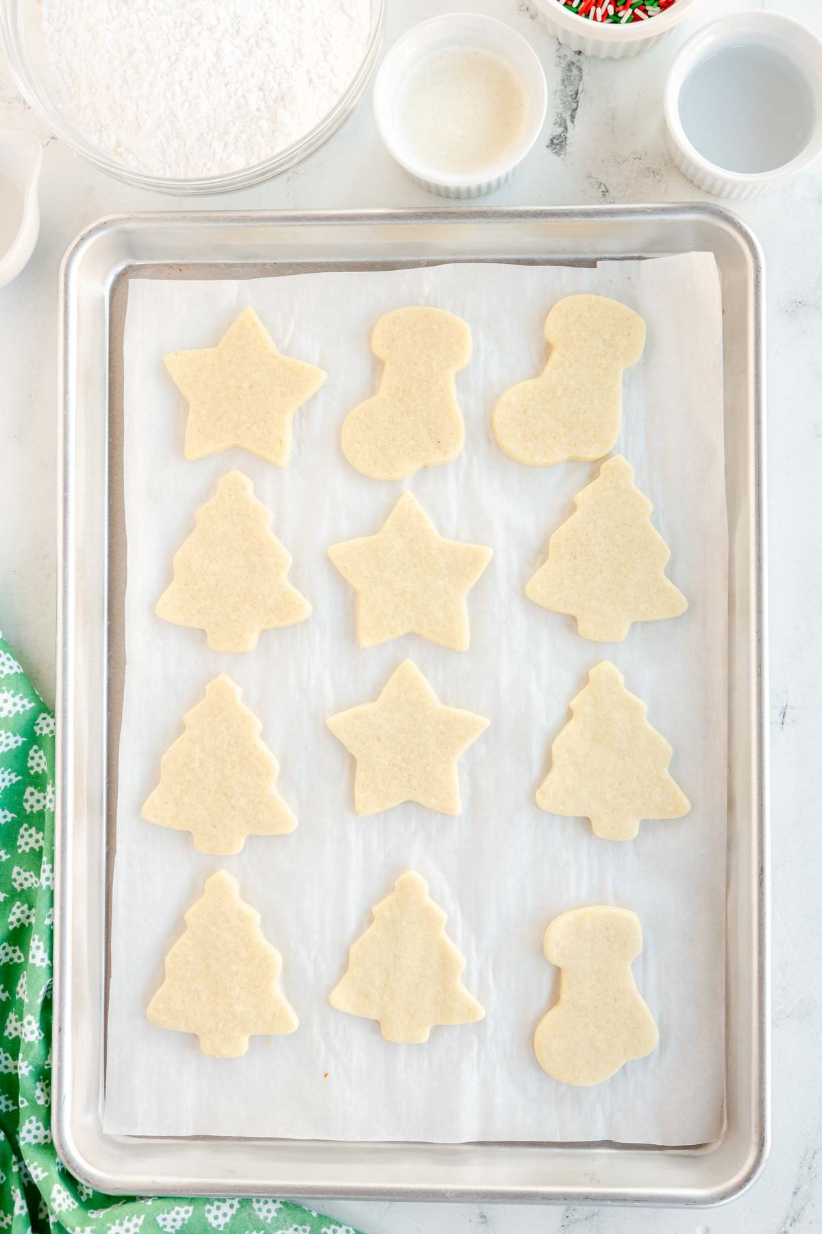 baked sugar cookies on a baking sheet