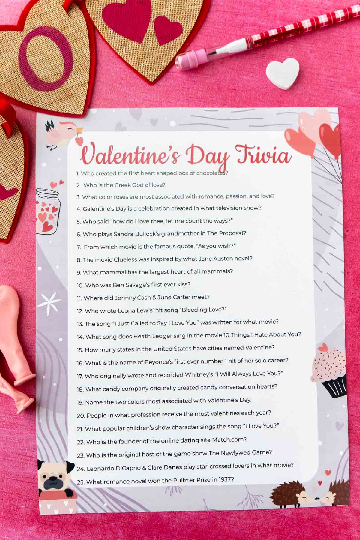 Valentine Trivia Printable