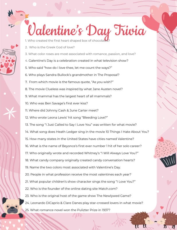 Valentine Trivia Printable