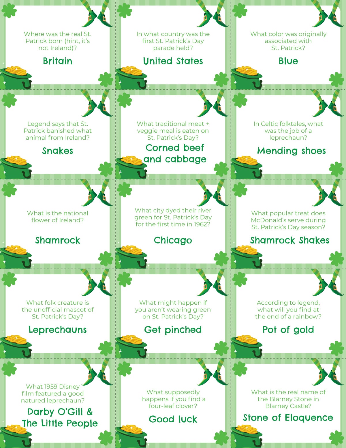 Free Printable St Patrick S Day Trivia Questions Realsimple
