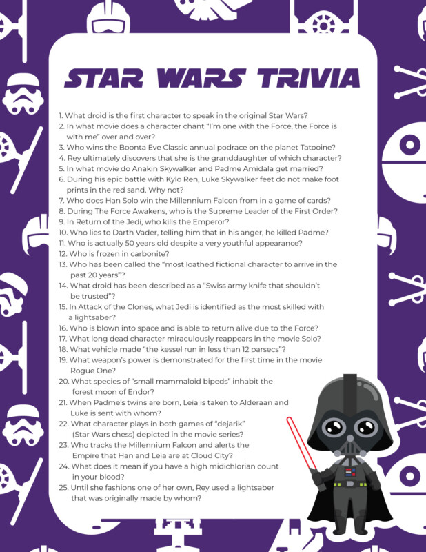 Free Printable Star Wars Trivia Questions - Play Party Plan