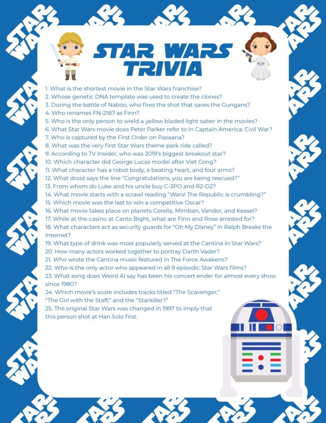 50+ Star Wars Trivia Questions & Printable Quiz - Play Party Plan